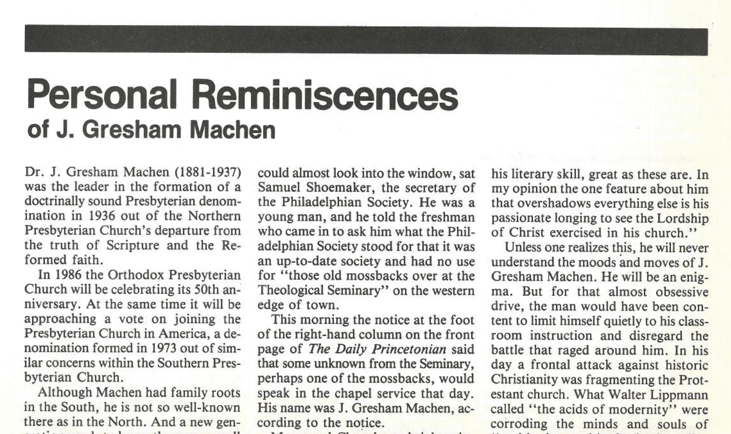 Memories of Machen Fifty Years Later